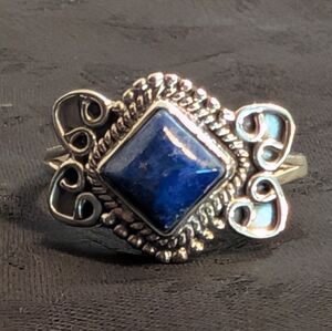Intricate Sodalite Solid Sterling Silver Ring Size 6